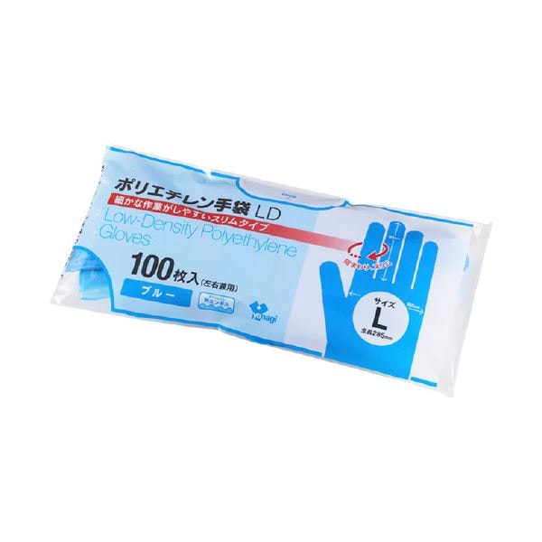 (まとめ) やなぎプロダクツ ポリエチレン手袋LD ブルー 100枚入 L (×10セット)