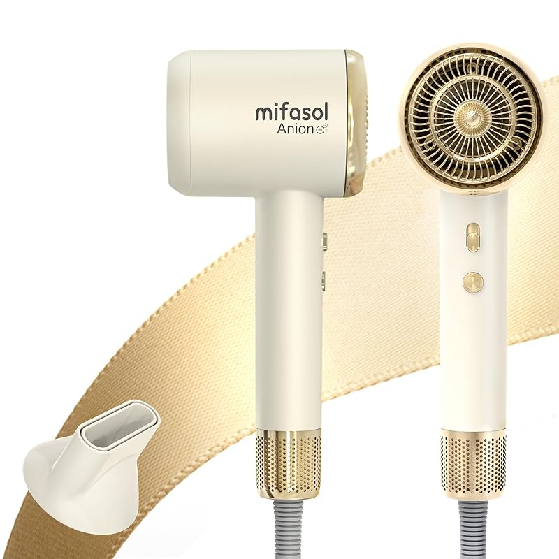 Mifasol ドライヤー マイナスイオン ヘアドライヤー 高濃度 スピーディーイオン 低騒音 軽量 大風量 速乾 還元 ダメージカット ノズル付き コンパクト 持ち運び便利 家庭用/ヘアサロン/出張