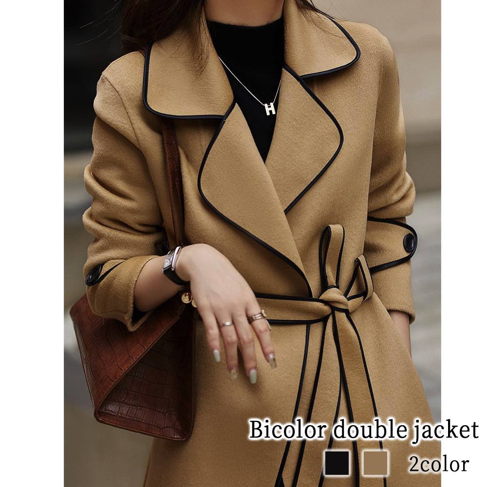 チェスターコート レディース バイカラーダブルジャケット 英国 服 ブランド 冬 秋 ロングコート コート 軽い アウター 細身 チェック 暖かい ロング 50代 ステンカラーコート 40代 ダブル