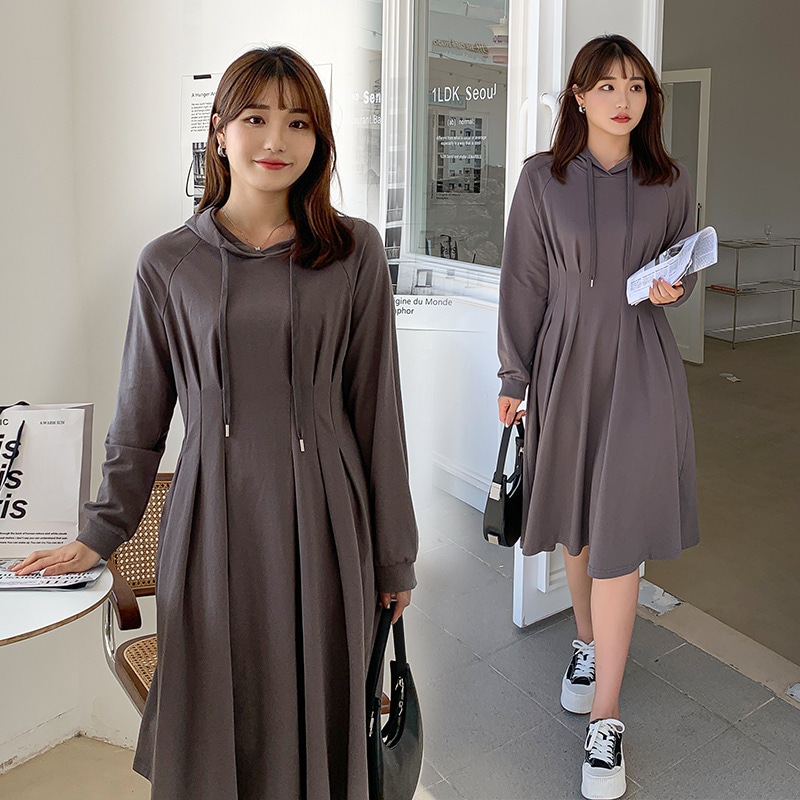 6L 4L 韓国ファッション ワンピース 秋冬 大きいサイズ マタニティ 体型カバー ゆったり 通勤 着痩せ 30代 40代 50代 60代早秋遮肉显瘦大码女装韩版连衣裙时尚气质收腰连帽卫衣裙285