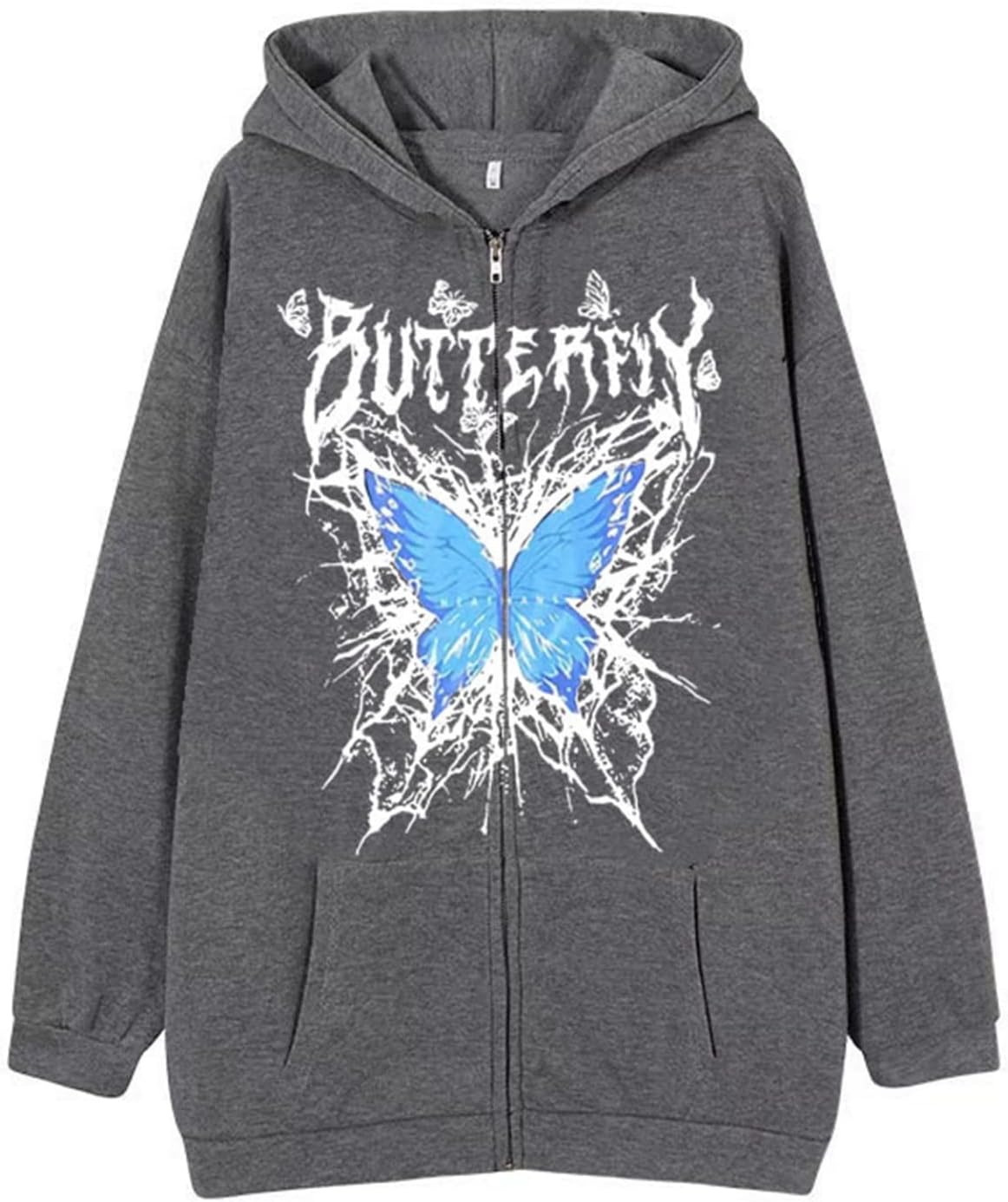 ジップアップパーカー レディース メンズ クールゴス パーカー パンク アウター バタフライ柄 コート フード スウェット ファスナーパーカー 大きめ きれいめ カジュアル 春 秋 冬 サブ