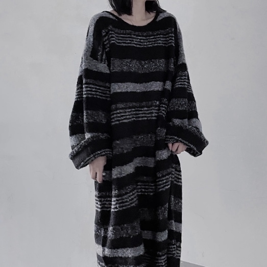 ワンピース ニットワンピース カジュアルワンピース ロング丈 長袖 袖あり ラウンドネック 襟なし セミフレア Aライン 綿 大人可愛い シンプル カジュアル おしゃれ レトロ アジアン エスニック