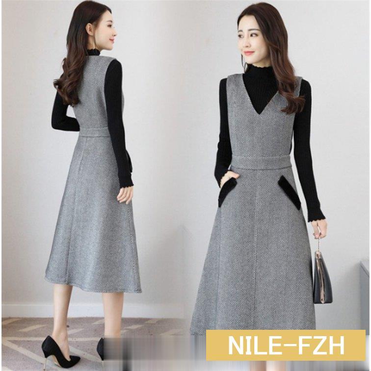 セットアップ レディース 秋 冬 2点セット ワンピース レディース ミモレ丈 トップス ニット 長袖 ハイネック 暖かい ワンピ キレイめ Aライン 30代 40代