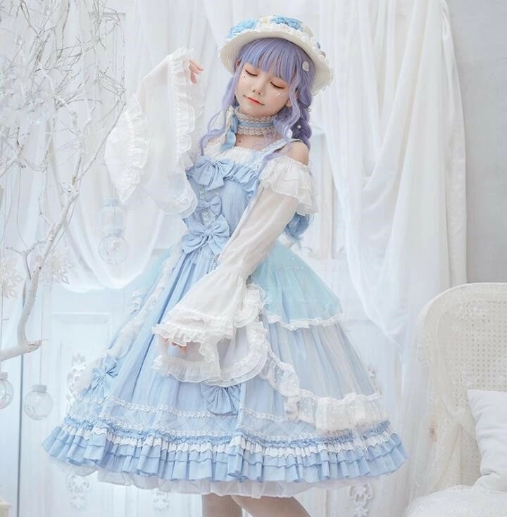 ロリータ服 仙女 シフォン ブラウス ロリータ ワンピース スカラップ 茶会 姉妹ペアルックドレス お友達お揃い衣装 コスプレ衣装 コスチューム ダンス衣装 イベント 撮影 学園祭 Lolita 萌え