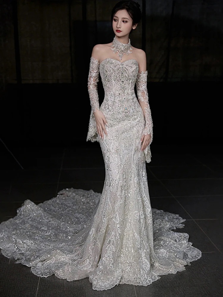 フレンチテールライトウェディングドレス花嫁2025新作メインヤーンお出かけウェルカムヤーンスモールドレス女性用