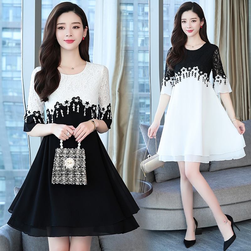 ワンピース フレアワンピース ワンピ ミニワンピ 膝上 5分袖 フレアスリーブ ラウンドネック 襟なし Aライン レース シフォン ハイウエスト 透け感 かわいい 大人可愛い きれいめ 上品 おしゃれ 5,502円