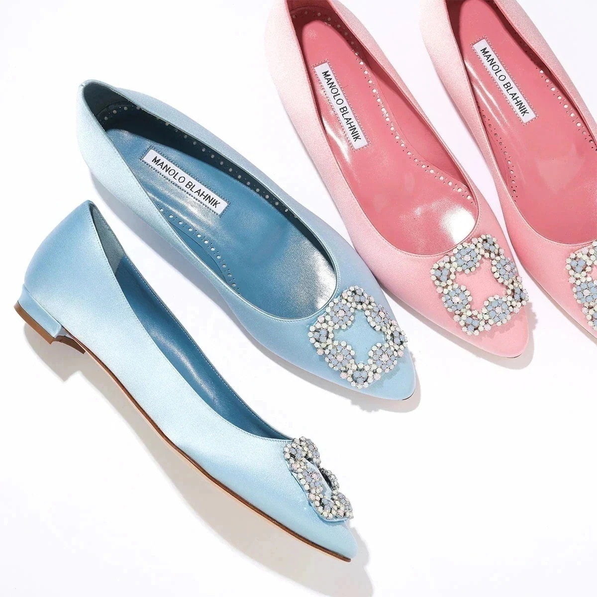 MANOLO BLAHNIK マノロブラニク パンプス HANGISIFLAT OPAL SATIN 010 ハンギシ フラット オパール 1cm 423-17 【mega】