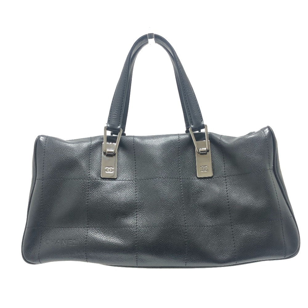 ボストンバッグ チョコバー ミニボストン バック カバン ハンドバック ソフトキャビアスキン ブラック