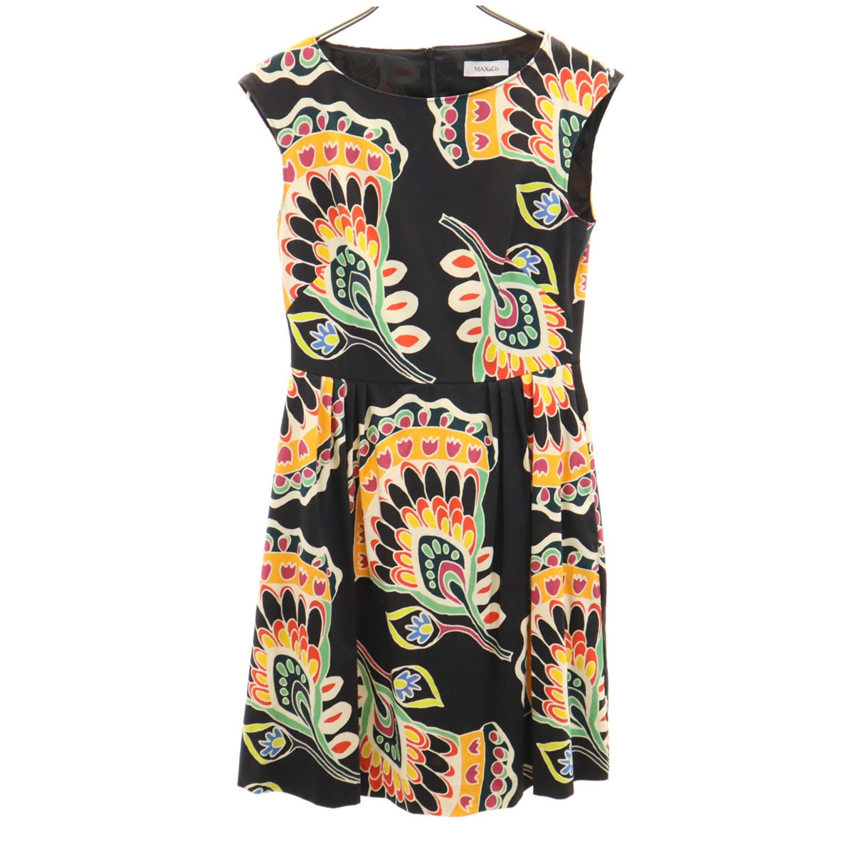 MAX&CO マックスアンドコー 総柄 フレンチスリーブ ワンピース 36 黒系 レディース 古着