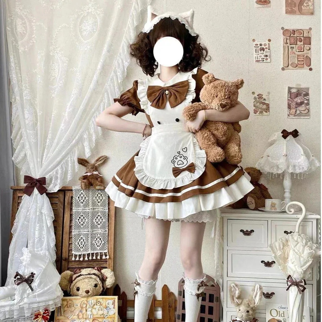 【急速出荷!】ロリータ猫レストランかわいいopメイドロリータ日系ワンピースロリータ猫レストランロリータメイド服