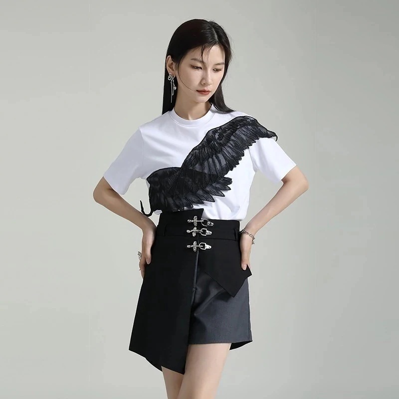 【J.Fashion】 ミニパンツ ワイドパンツ 夏 ドッキング 不規則 ハイウエスト スラックス ショートパンツ カジュアル レディース おしゃれ 上質 関連商品は店で購入可能 メガ割30%までに制