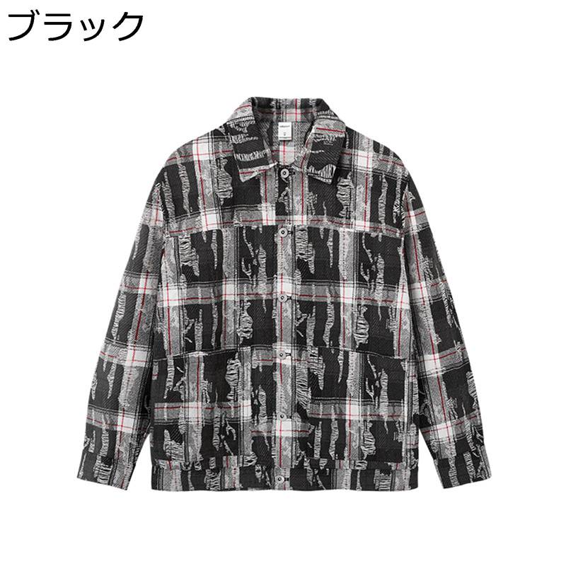 チェックシャツ ジャケットシャツ メンズ オーバーサイズ アメカジ レトロ ダメージ加工 春秋 開襟 カジュアルシャツ スポーツ アウトドア