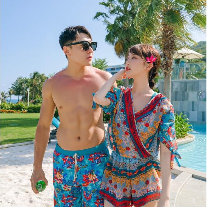 ペアルック カップル水着 メンズ＆レディース 花柄 お揃い水着 ビキニ サーフパンツ 海水浴 夏休み その他 水着・ラッシュガード