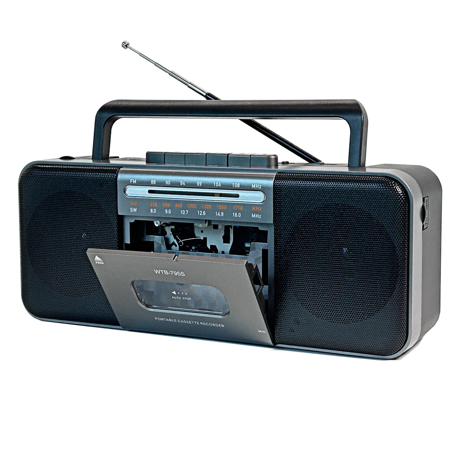 WTB-795S デュアルスピーカーとヘッドフォンジャックを備えたカセットテーププレーヤーMP3デジタルコンバーターへのUSBカセットテープへの録音カセットテープレコーダー 日本語説明書付き (黑)