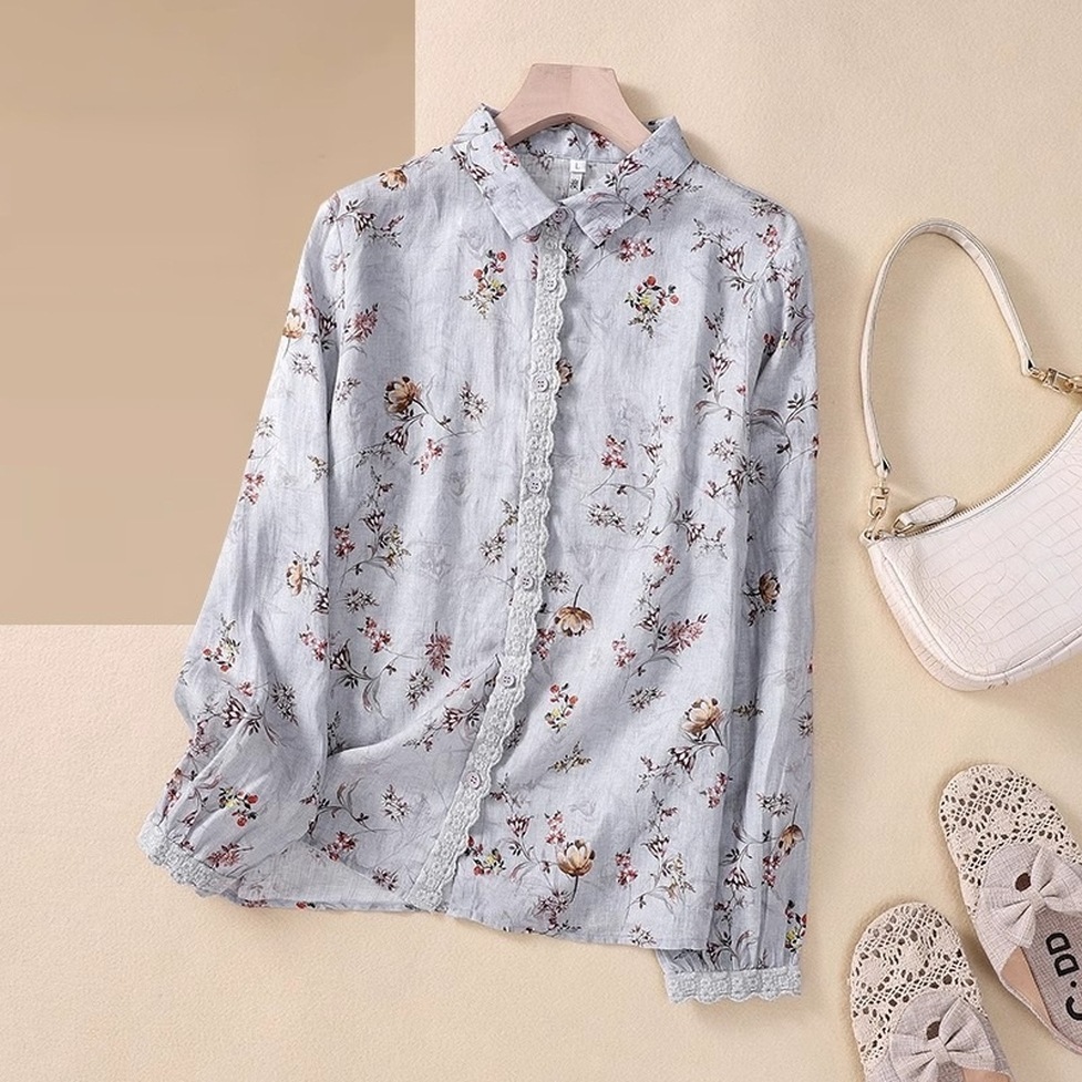 シャツ トップス ブラウス シャツブラウス 花柄レースシャツ 花柄シャツ レトロシャツ 襟付き 長袖 花柄 レース レディース かわいい 大人可愛い おしゃれ ガーリー エレガント 主役級 存在感