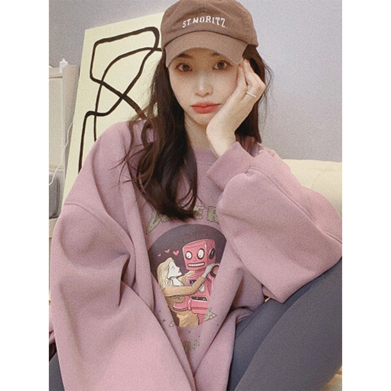 長袖トレーナーレディースベルベット厚みゆったりカジュアルトップス服zq7002