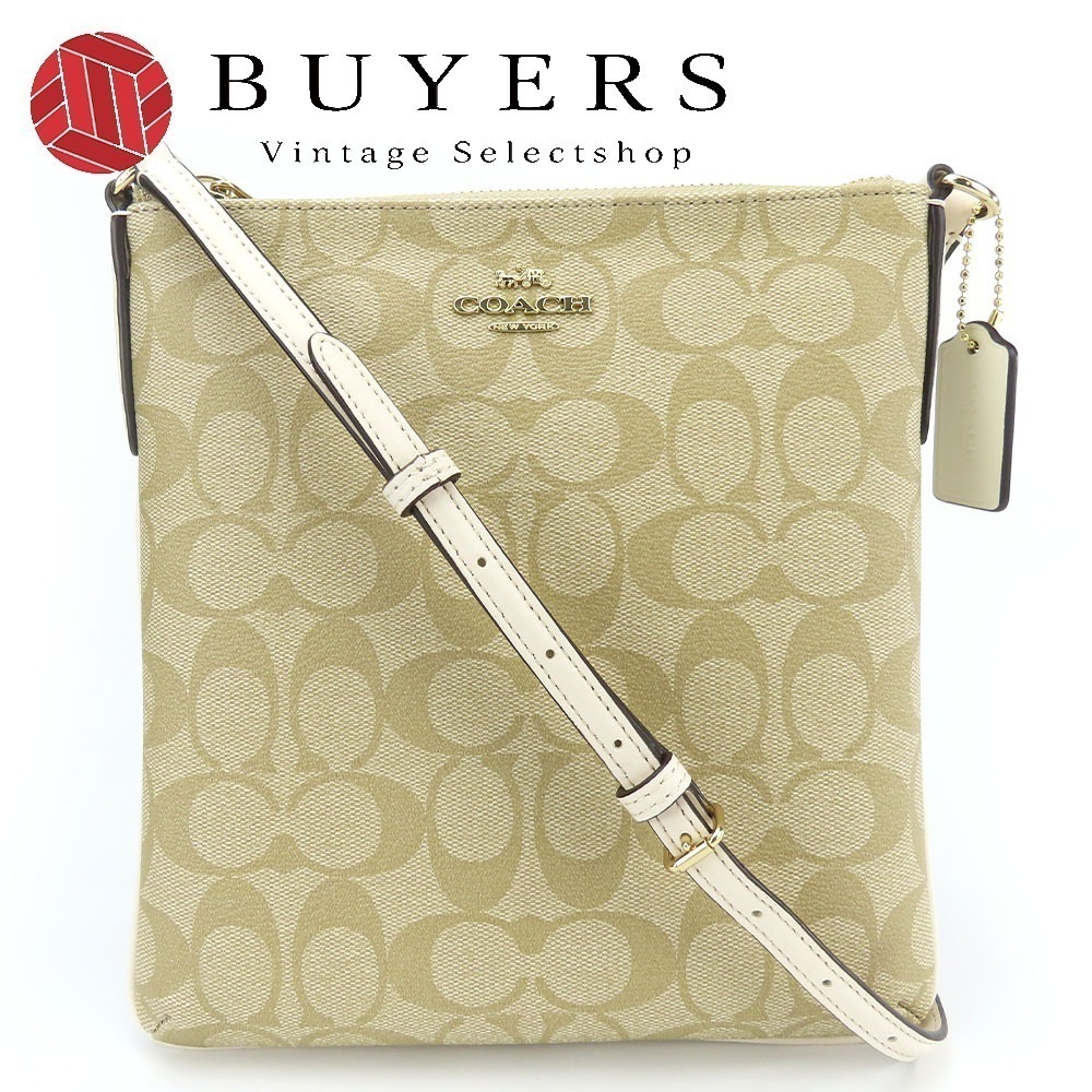 中古 ショルダーバッグ F58309 シグネチャー PVC レザー ベージュ オフホワイト シルバー金具 斜め掛け カジュアル レディース 女性