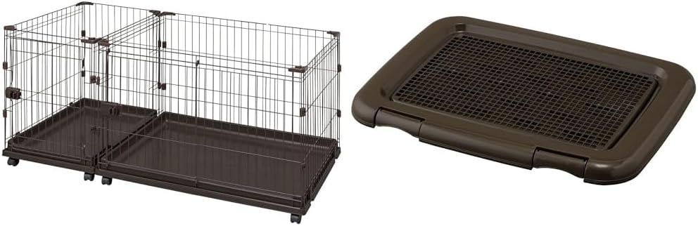 犬 サークル 室内 コンビネーションサークル トイレトレーニングセット P-CS-1400V ウォールナット + マ 犬 トイレ メッシュカバー付 フチもれしにくいトレーニングペ