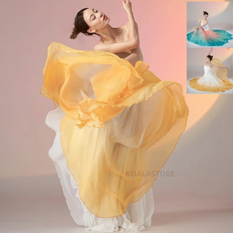 720度 ダンス グラデーション スカート 大きい裾スカート飄逸裾 広がるスカート ロングスカート 幅大き 古典ダンス モダンダンス 団体服 舞台衣装 舞台 レッスン着 発表会 イベント 民族風 社交 5,594円