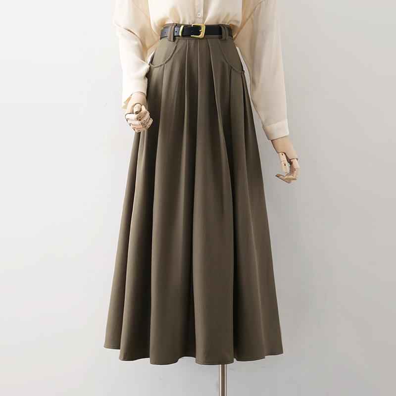 スカート 女性 秋 スリム ジッパー Aラインスカート ロングスカート アンブレラスカート ハイウエスト カジュアル レディース エレガント 柔らかい