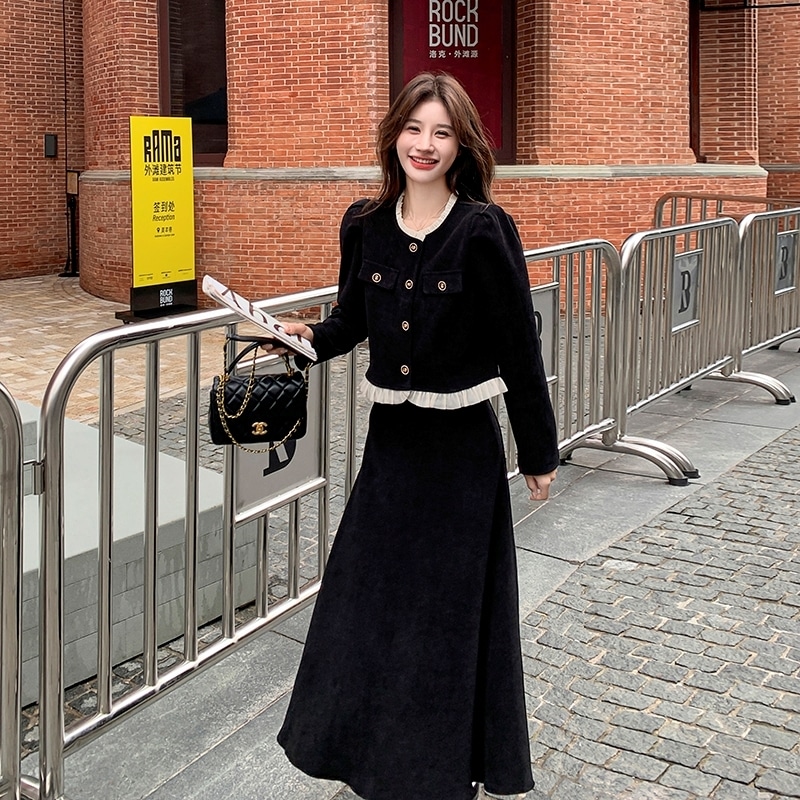 スカートスーツ フォーマルスーツ セットアップ ジャケット ショート丈 長袖 スカート ロング丈 Aライン 上下セット 2点セット きれいめ 大人 上品 おしゃれ お洒落 エレガント フォーマル 春