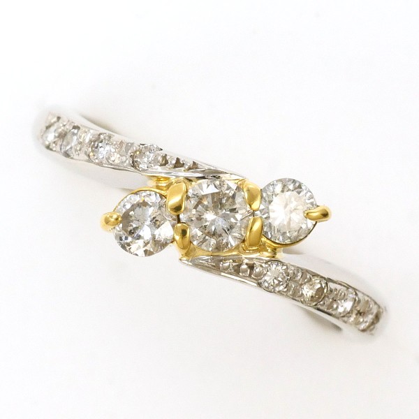 PT900 プラチナ K18YG リング 指輪 5号 ダイヤ 0.38 ジュエリー 中古