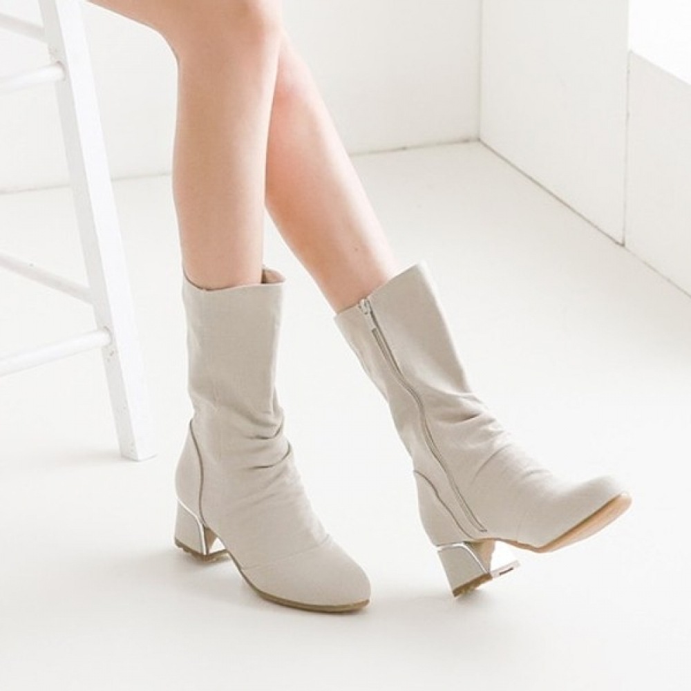 (Ninas Paris) 4.5cmタブ装飾ファブリックミドルブーツ