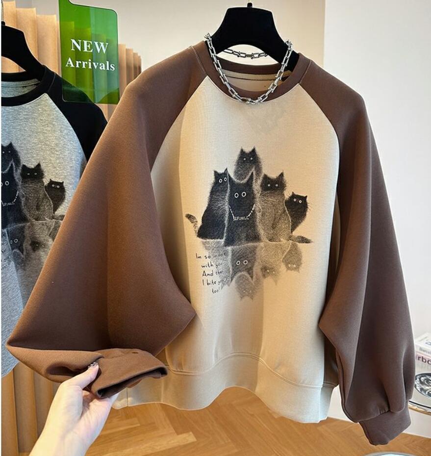 撞色継ぎ手肩掛けカフヘッドセーター女性上着