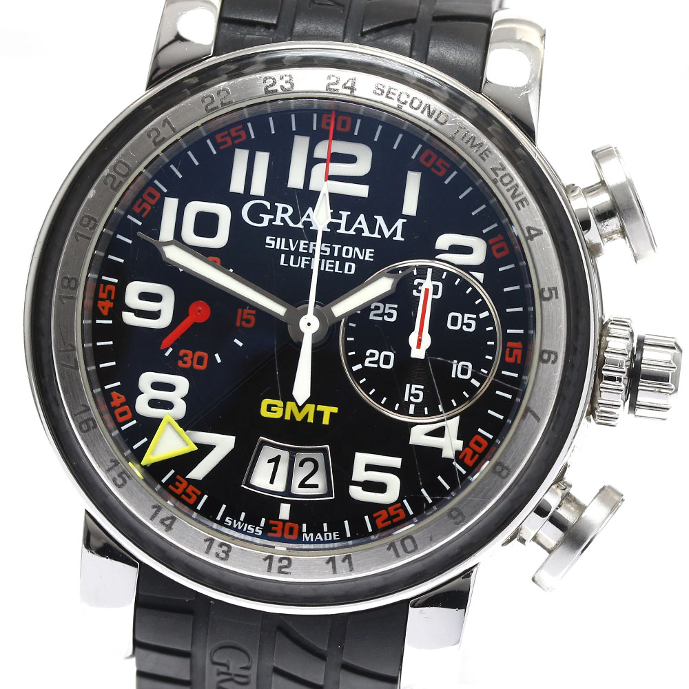 グラハム GRAHAM 2GSIUS.B0BA.K シルバーストーン GMT デイト クロノグラフ 自動巻き メンズ _891618【中古】 140,450円