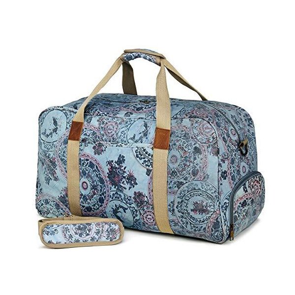 Kemy s Womens Canvas Duffle Bag Overnight Weekender Travel Bags Genuine Leather Ladies Oversized Wee