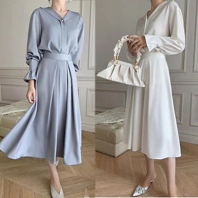 セットアップ レディース 春秋今週の割引は 25% オフです 40代 30代白 フォーマル 2点セットVネックシャツ+プリーツス