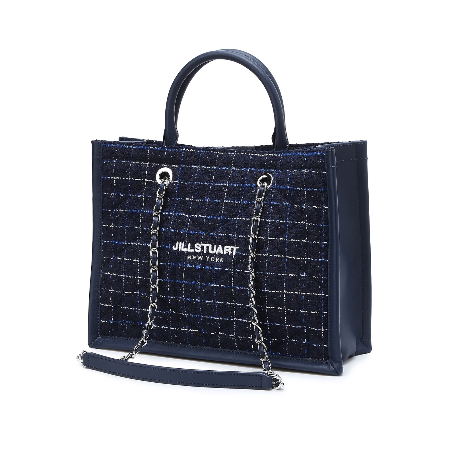 【JILLSTUART】【ココ】ネイビーチェック綿混紡ツイードトートバッグ