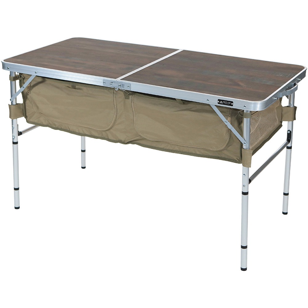 ストレージ付き アウトドアテーブル 120cm60cm 収納容量110L 折りたたみ式 高さ4段階調節