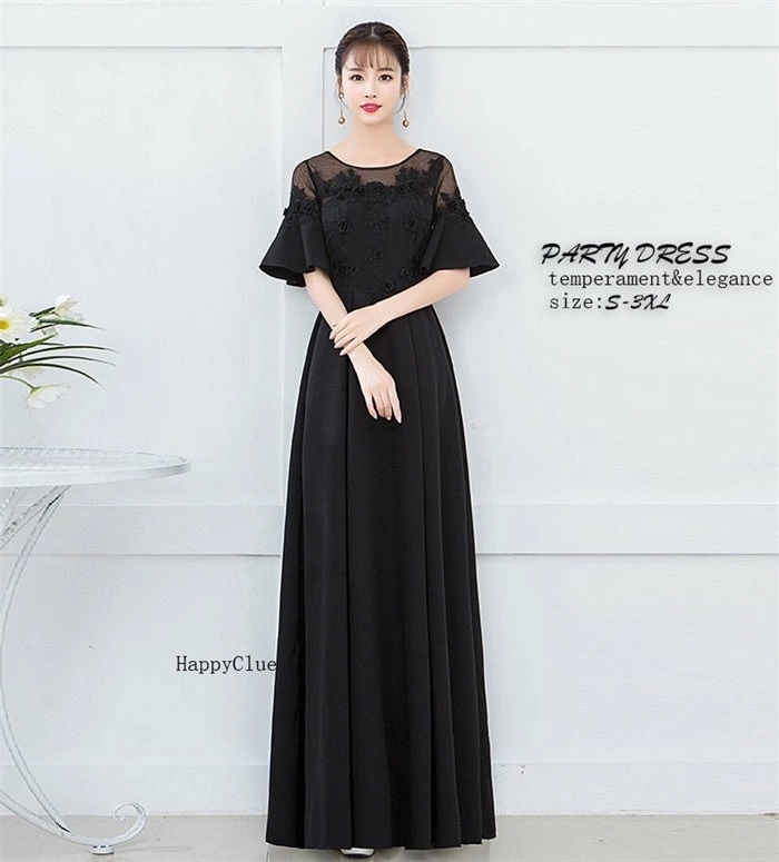 イブイングドレス 黒 二次会ドレス 成人式ドレス パーティードレス ロング レディース 結婚式 ドレス 衣装 ロングドレス フォーマル ピアノ演奏会 発表会 ブライダル Aライン 半袖 ウェディングド 5,396円