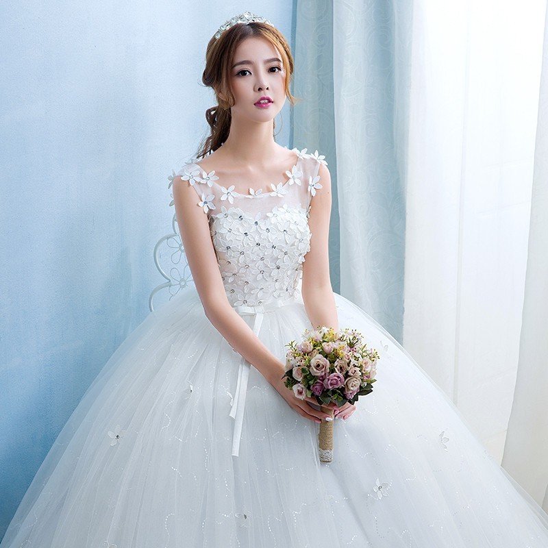 ウェディングドレス 安い 結婚式 花嫁 二次会 パーティードレス お花 フレンチスリーブ 編上げ レ