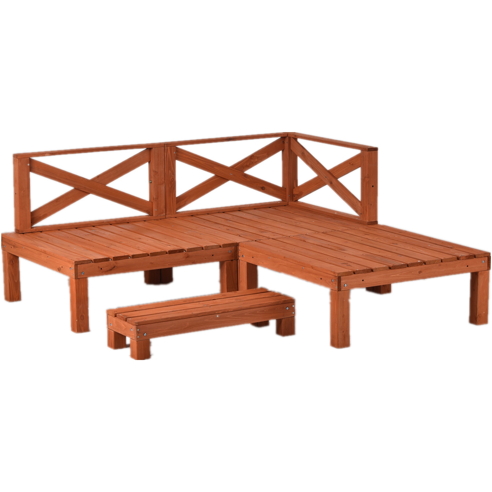 ウッドデッキ 天然木 キット 7点セット 0.5坪 ウッドパネル 家具ガーデンファニチャーバルコニー ベランダ 踏み台付 北欧 キットウッド 新生活【レッドブラウ