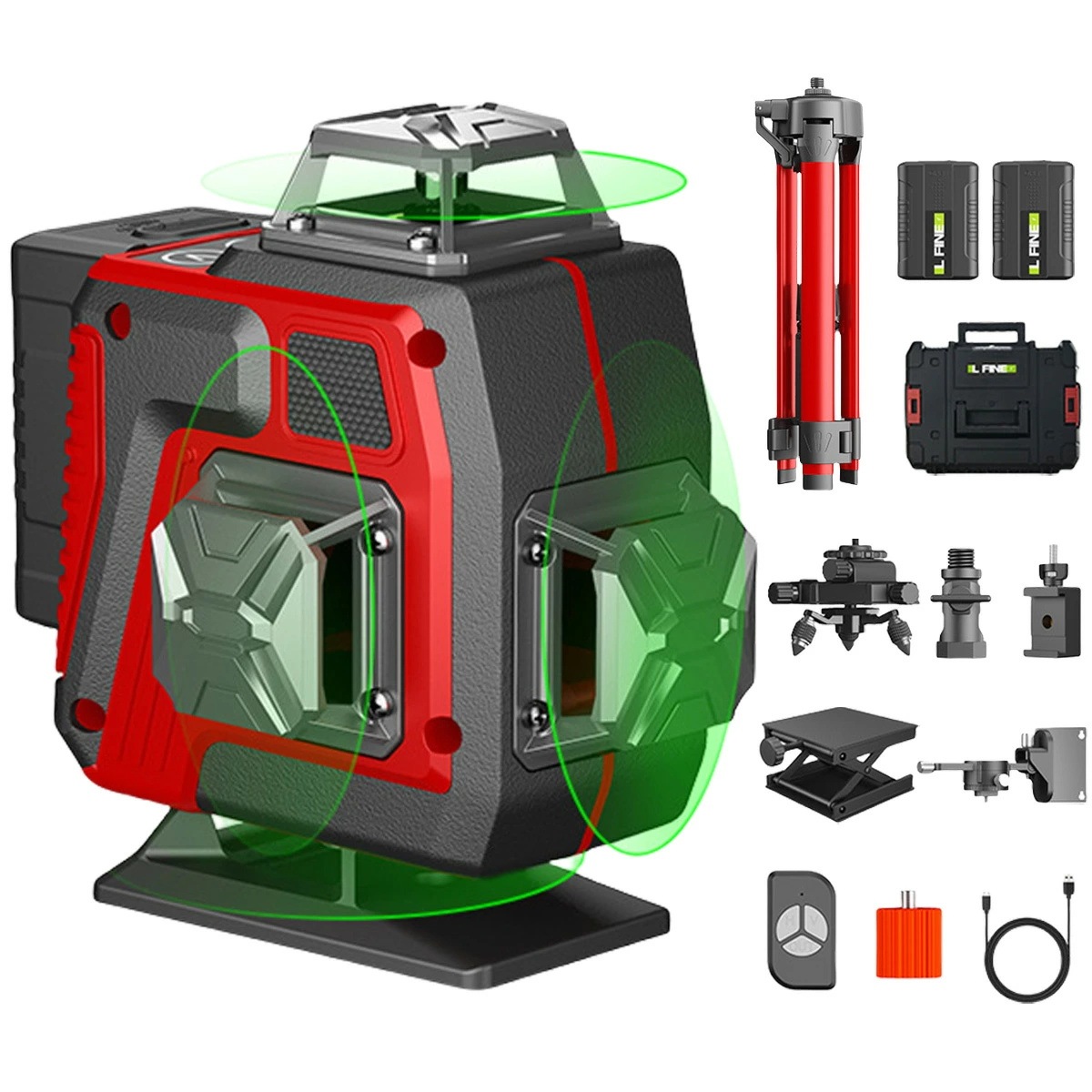 翌日発送レーザー墨出し器 グリーン レーザー 水平器 16ライン 4x360グリーンレーザー墨出し器 フルライン 高輝度 25メートル作業範囲 レーザーレベル 自動補正 受光器対応 リモコン付き 36