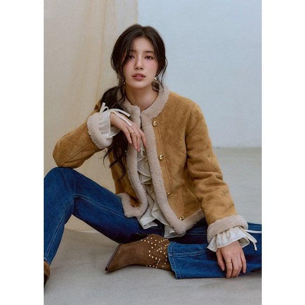 [GUESS] 女性ゴールドボタン ムートンジャケット [YP4W7855]