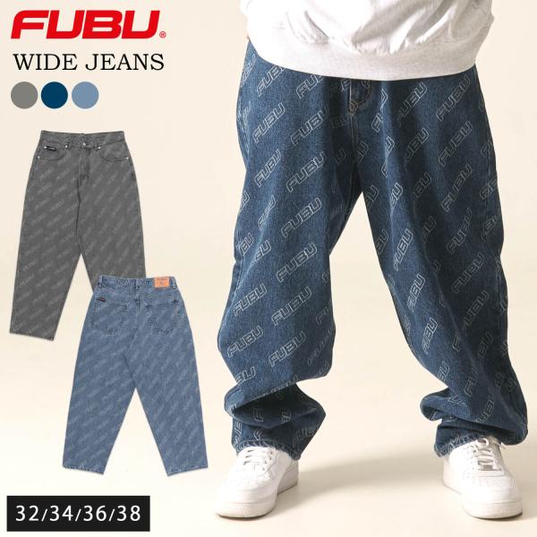 FUBU フブ デニムパンツ ボトムス Gパン メンズ レディース ブランド ロゴ 総柄 プリント オーバーサイズ 大きいサイズ ジーパン ワイド ロングパンツ