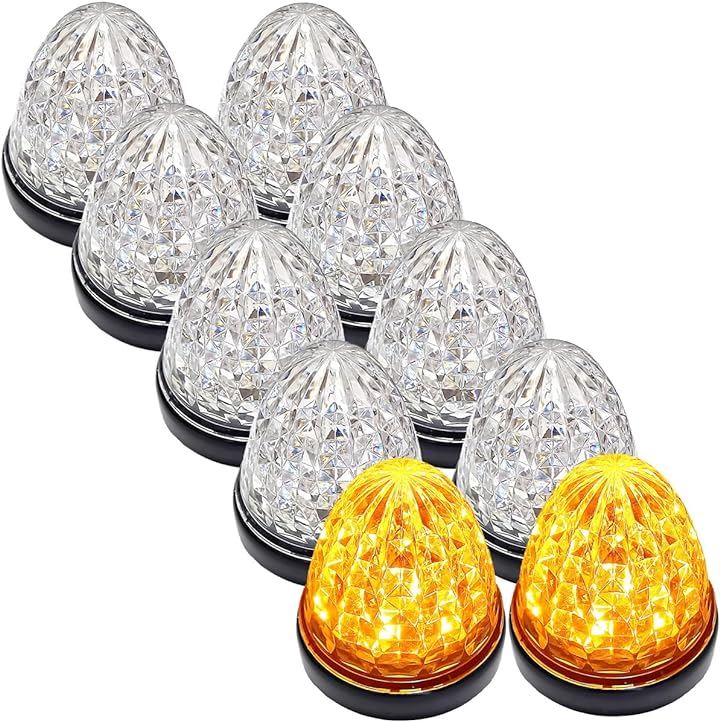 カスタマイズ 24V トラック用 LED マーカーランプ サイド クリスタルカット仕様 16LED 汎用 シーリングタイプ防水 各色(クリアレンズ オレンジ, 10個)