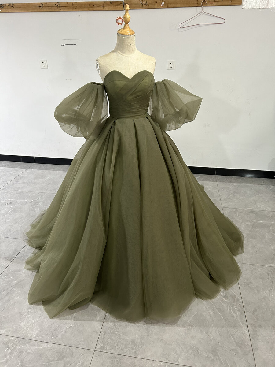 カラードレス グリーン ベアトップ トレーン ビスチェドレス 花嫁/ウェディングドレス