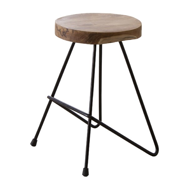 スツール 高さ47cm 木製 丸椅子 アイアンフレーム 椅子 いす チェア チェアー 背もたれなし 天然木 チーク チーク材 無垢材 オイル仕上げ 丸 アイアン 脚 ヴィンテージ調 ナチュラル