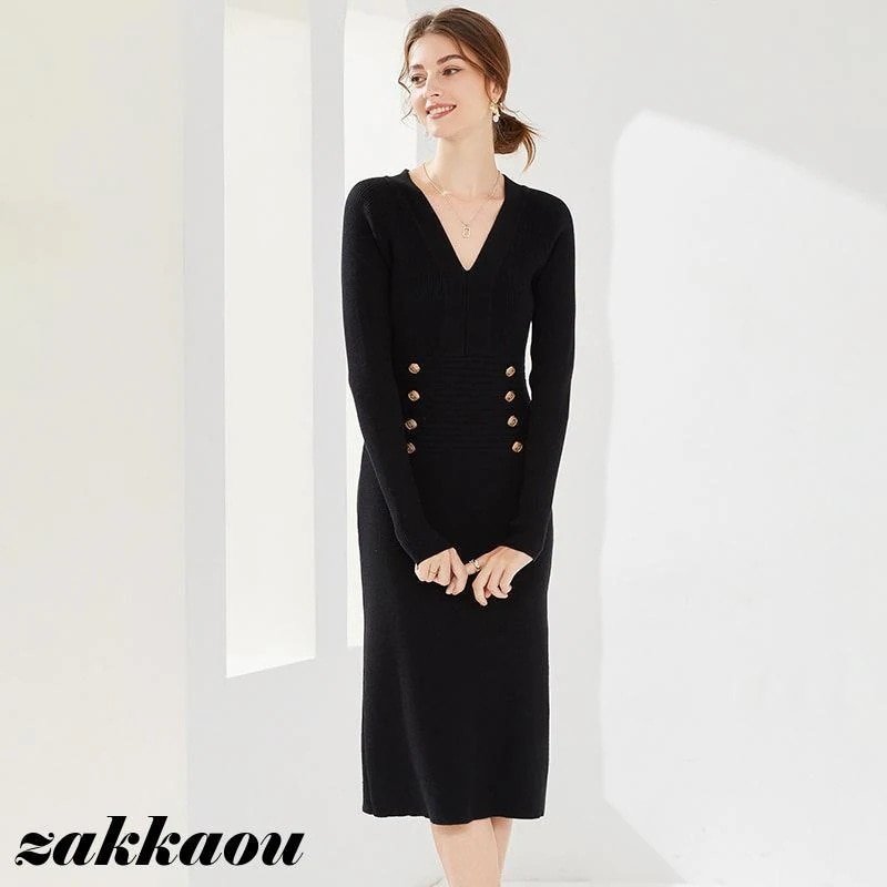 レディース 女性 秋冬 新作 ニット ワンピース フレンチスタイル スリム パッケージ ヒップボトムスカート エレガント