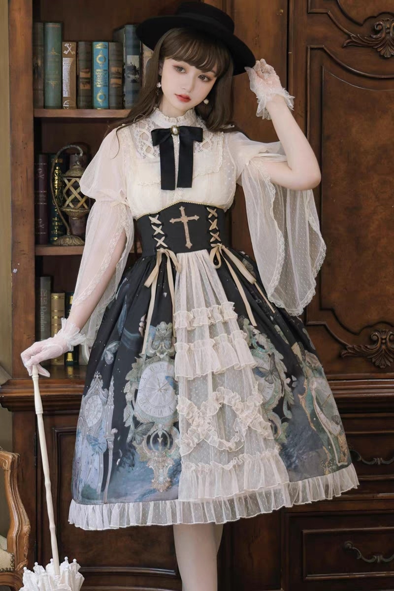 白姫のお茶会/ワンピース jsk 日常 写真 舞台 変装/ロリータ トップス 萌え レディース ゴスロリ ロリータファッション 変装 トップス 吊りスカート ワンピース 花嫁洋服