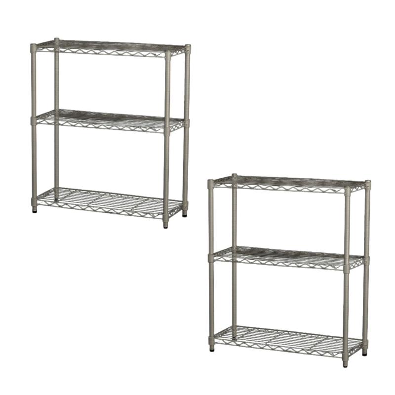 エイアイテック(AITECH) 19φスチールラックセット(2個セット) 3段 幅75cm 奥行25cm 高さ74.3cm 支柱径19mm 組立品 グレー AAS-7202x2pcs GY