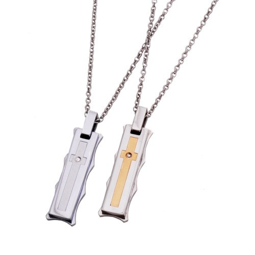 天然ダイヤモンド サージカルステンレス316L製 2段プレートペンダントネックレス ペアにも