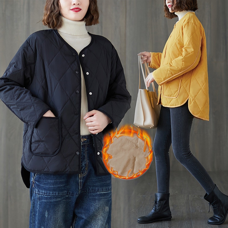 製品 気質 キルティングコート レディース ノーカラージャケット コート 体型カバー カジュアル おしゃれ ブラック 秋服 秋物 韓国風 アウター