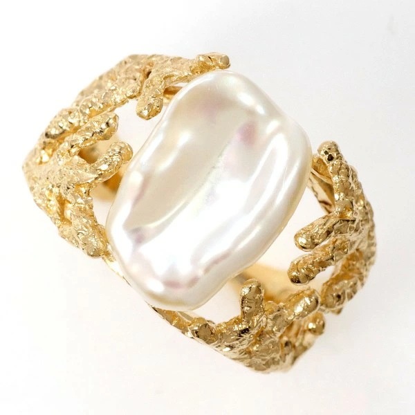K14 14金 YG イエローゴールド リング 指輪 9.5号 パール(真珠) ジュエリー 中古