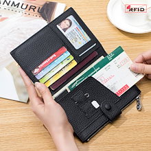 新調したい財布本革rfid超薄型多機能パスポートバッグレディースチケットクリップパスポート証明書革クリップ収納バッグ