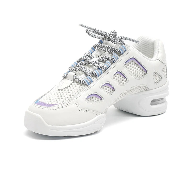 レディース ダンスシューズ スニーカー 本革 牛革 メッシュ 通気性 ヒップポップ ジャズ モダン ストレッチ トレーニング チア ズンバ スポーツ H211148Lco ホワイト ブラック